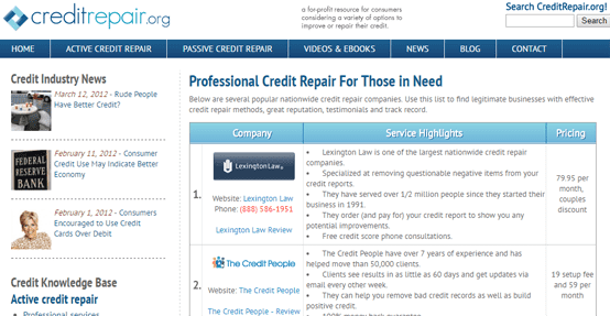 Screenshot of CreditRepair.org Screenshot of CreditRepair.org