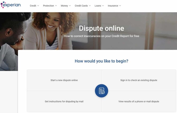 Screenshot of Experian Online Dispute
