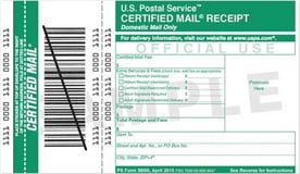 Photo of Certified Mail Receipt
