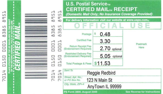 USPS Certified Mail Slip