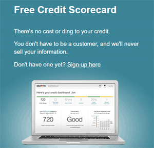 Screenshot of Discover's Free Credit Scorecard Page Screenshot of Discover's Free Credit Scorecard Page