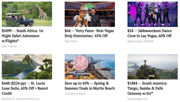 A screenshot of travel deals on JohnnyJet.com