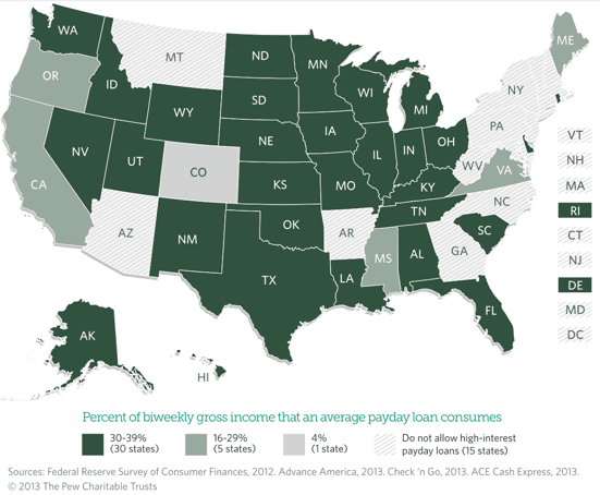 PEW Map of Payday Loan Costs PEW Map of Payday Loan Costs