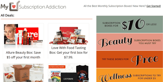 Screenshot of MySubscriptionAddiction.com Coupons Page