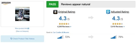 Screenshot of ReviewMeta Amazon product review analysis