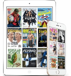 Screenshots of Magzter on tablet and smartphone