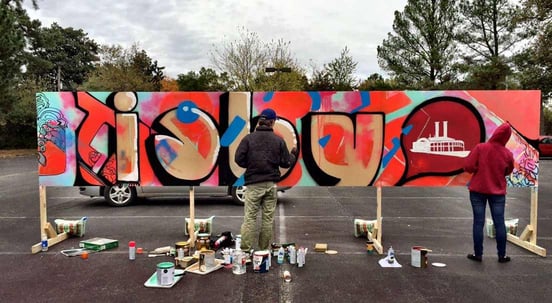 Photo of ioby logo on art installation