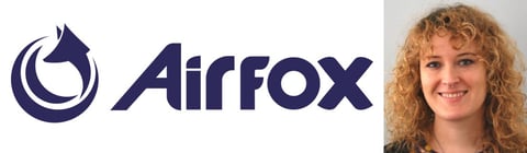 Airfox logo and photo of VP of Marketing Katie Sedat