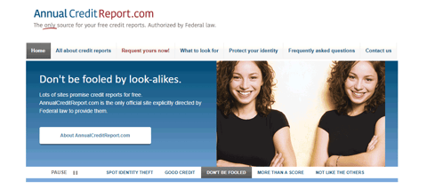 Screenshot of the annualcreditreport.com homepage Screenshot of the annualcreditreport.com homepage
