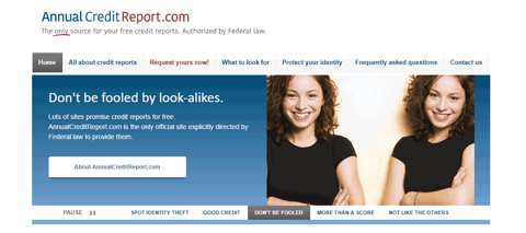 Screenshot of the annualcreditreport.com homepage