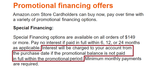 Screenshot of Amazon.com Store Card Deferred Interest Page Screenshot of Amazon.com Store Card Deferred Interest Page