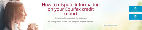 Screenshot of the Equifax personal dispute page