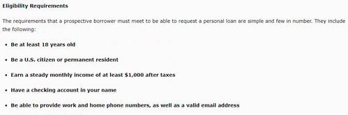 Screenshot of the basic eligibility requirements from the CashUSA.com website Screenshot of the basic eligibility requirements from the CashUSA.com website