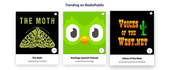 Screenshot of trending podcasts on RadioPublic homepage Screenshot of trending podcasts on RadioPublic homepage
