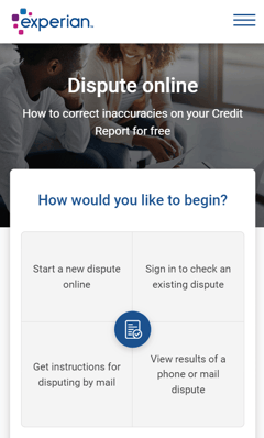 Experian Dispute Screenshot