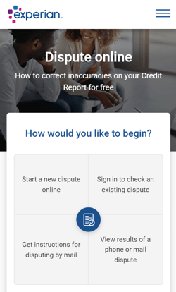 Screenshot of the Experian Online Dispute Page 