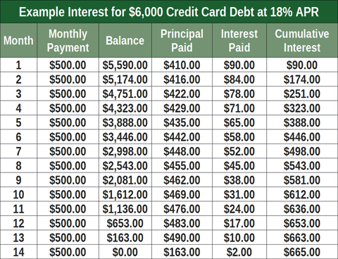 Example Credit Card Interest Fees