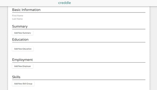 Screenshot of Creddle résumé template Screenshot of Creddle résumé template