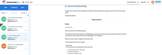 Screenshot of ScholarshipOwl application process Screenshot of ScholarshipOwl application process