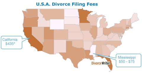 Map of the Average Divorce Filing Fees in America