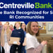 Centreville Bank Recognized for Investing in Its Rhode Island Communities, Charitable Foundation, and Volunteer Efforts