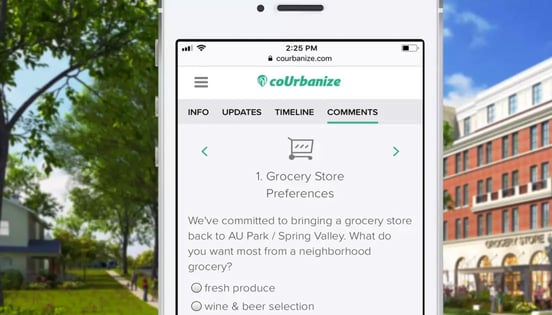 Screenshot of coUrbanize on mobile device Screenshot of coUrbanize on mobile device