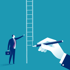 Illustration of Businessman and Ladder Illustration of Businessman and Ladder