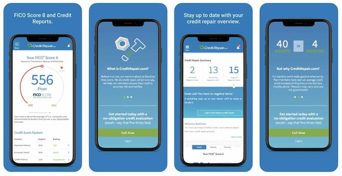 CreditRepair.com iPhone screenshots from the Apple App Store