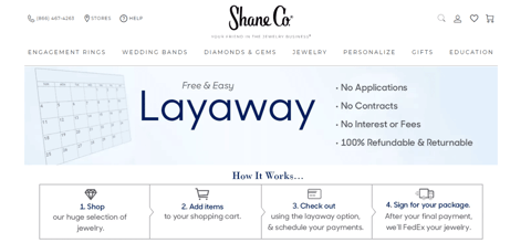 Screenshot of Shane Co. Layaway Program