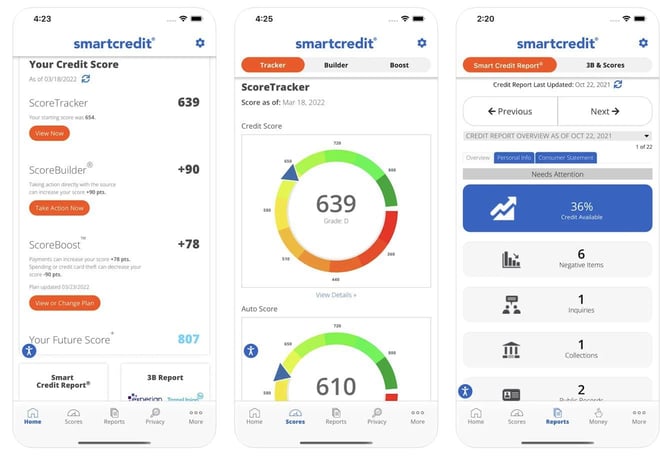 SmartCredit iPhone screenshots from the Apple App Store SmartCredit iPhone screenshots from the Apple App Store