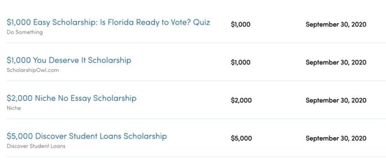 Screenshot of Fastweb scholarship opportunities Screenshot of Fastweb scholarship opportunities