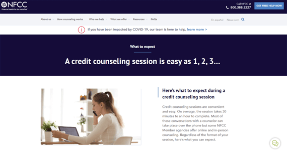 Screenshot of NFCC Website Screenshot of NFCC Website