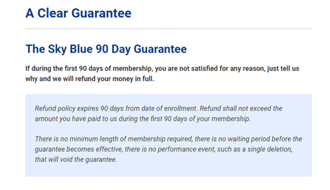 Screenshot of Sky Blue Credit Repair's 90-Day Guarantee