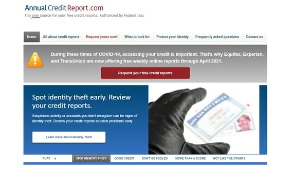 Screenshot of AnnualCreditReport.com Screenshot of AnnualCreditReport.com