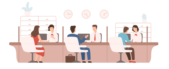 Customers at Credit Union Branch Illustration Customers at Credit Union Branch Illustration