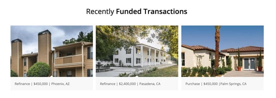Screenshot of Source Capital recently funded loans