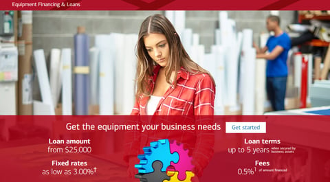 Screenshot of the Bank of America Equipment Financing landing page.