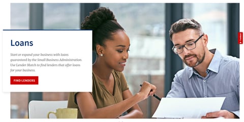 Screenshot of the SBA homepage.