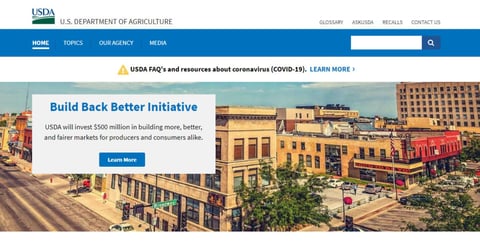 Screenshot of the USDA homepage.
