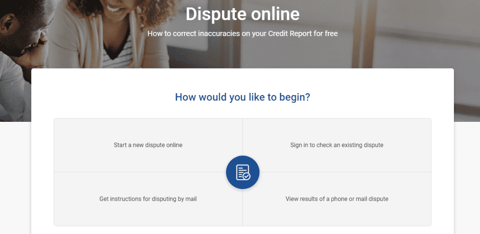 Screenshot of the Experian Disputes page.