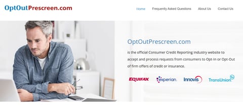 Screenshot of the OptOutPrescreen website.