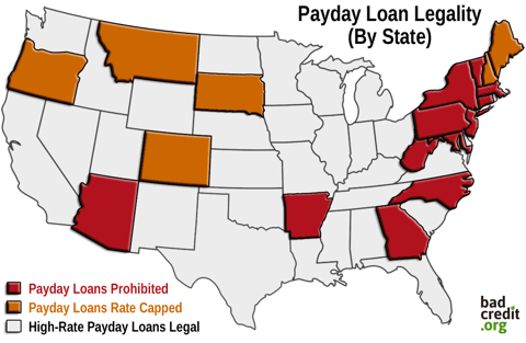 Payday loan legality map.
