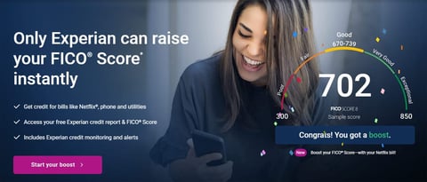 Screenshot from the Experian Boost website.