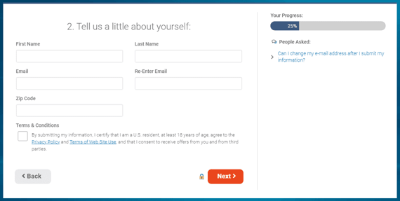 Screenshot of the MoneyMutual application. Screenshot of the MoneyMutual application.