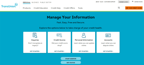 Screenshot of the TransUnion disputes page. Screenshot of the TransUnion disputes page.