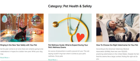 Examples of Pets Best's blog posts on pet health & safety
