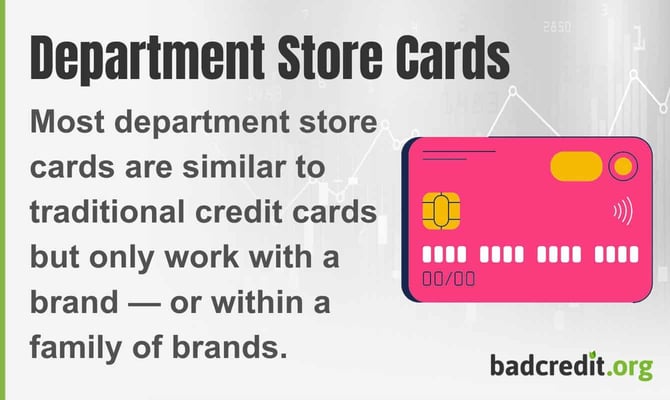 Department Store Cards
Most department store cards are similar to traditional credit cards but only work with a brand â or within a family of brand Department Store Cards
Most department store cards are similar to traditional credit cards but only work with a brand â or within a family of brand