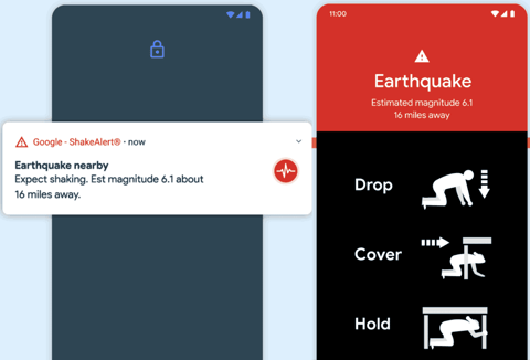 Image showing Google's earthquake alert system on Androids