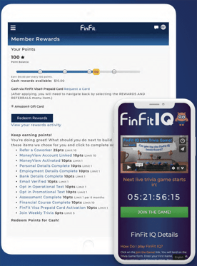 Image of Rewards Screen and financial quiz on iPad and iPhone