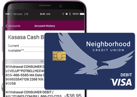 Image of Neighborhood Credit Union app and debit card Image of Neighborhood Credit Union app and debit card